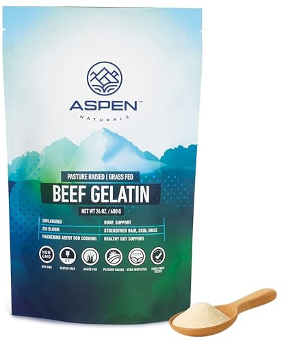ASPEN NATURALS Beef Gelatin Powder Unflavored 24 Oz | Grass Fed, Pasture-Raised | Non-GMO, Gluten-Free, Paleo-Friendly | Premium Culinary Gelatin | Cooking, Baking, Gummies, Marshmallows & More