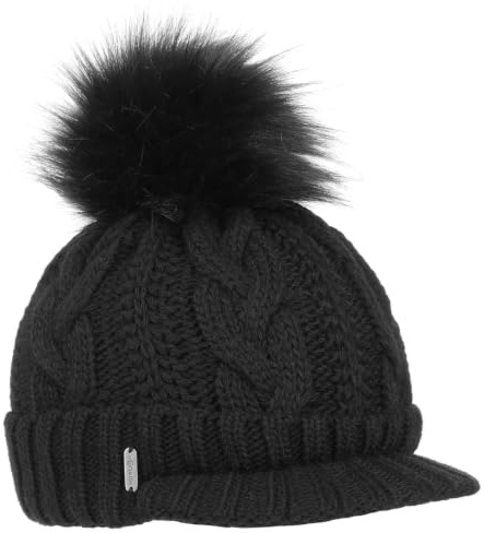McBURN Britta Cable Knit Peak Pull On Mütze Bommelmütze Wintermütze Strickmütze Damen - Made in Italy mit Schirm, Futter, Futter Winter