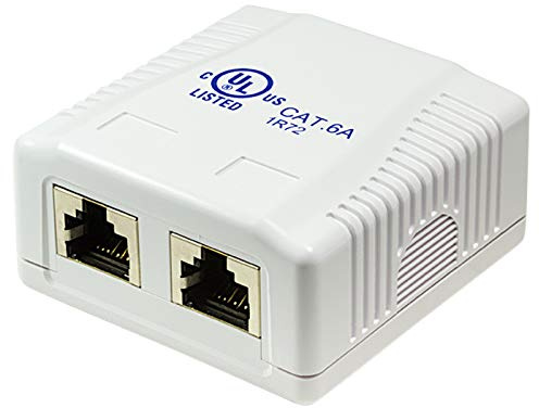 CAT6A Aufputz Netzwerkdose 2x RJ45 geschirmt Reinweiß | Unterstützt bis 10 Gbit/s und 500 MHz, voll geschirmt, PoE-geeignet, passend für AWG22–26 Netzwerkkabel