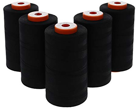 Sewfil polidacor 120 – trådspolsats 100 % polyester/polyester kärnspunnen – 5 spolar kit (5 x 5468 yards / 5 000 meter) – svart