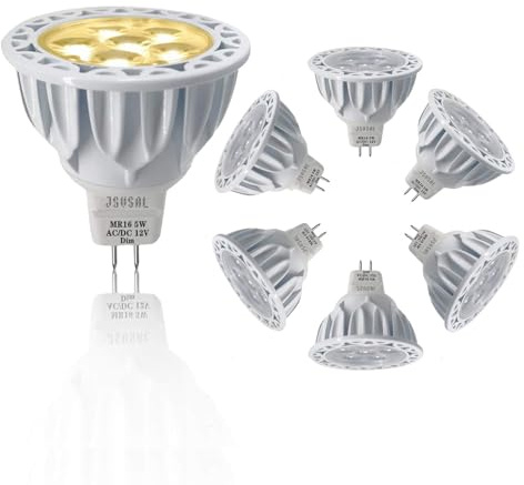 JSVSAL MR16 LED Light Bulb,Dimmable,5W Replace 50W Halogen Equivalent,3000K Soft White, AC/DC12 Volt,GU5.3 Bi-Pin Base,40 Degree Spot Lighting for Indoor/Outdoor Landscape Track Bulbs,6-Pack