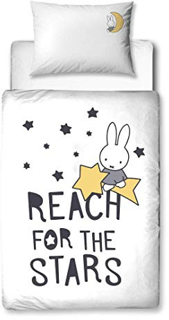 termana Miffy - Juego de ropa de cama para bebé (franela, 135 x 100 cm, 1 funda de almohada de 40 x 60 cm y 1 funda nórdica de 100 x 135 cm), diseño de conejo Miffy