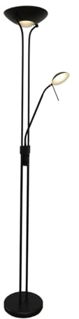 Els Banys - Lámpara de Pie LED con Luz Regulable - Pantalla Superior 17W - Lector Articulado 5W - Luz Cálida - Estructura de Metal Negro - Altura 180 cm – Uso Interior