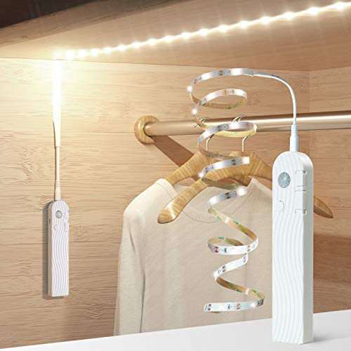 Sensky Motion Activated Strip Lights Rechargeable Motion Sensor LED Strip Light Dimmable Strip Lighting for Wardrobe, Gun Safe, Cabinet, Pantry, Closet (2M, Cool White)