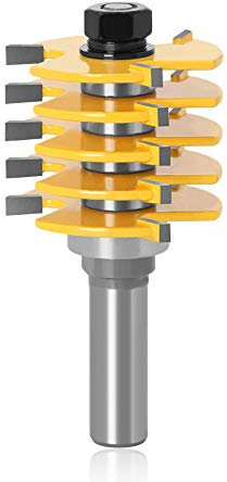 Mesee Finger Joint Router Bit, 1/2 Inch Shank Professional 5 Blade 3 Flute Adjustable Box Joint Router Bit Woodworking Chisel Cutter Milling Tool