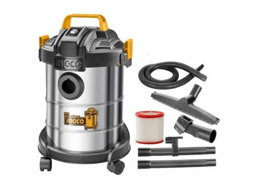 Ingco Aspira Polvere Liquidi Inox 12 Lt 800 W - Filtro HEPA, Senza Sacchetto, Argento