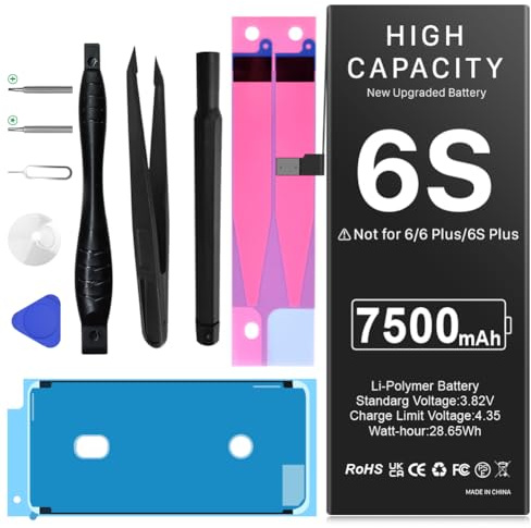 [7500mAh] Batterie pour iPhone 6S (Nouvelle Version 2024), Batterie de Remplacement à Ultra Haute capacité BOANV à 0 Cycle avec Kits d'outils de Remplacement Professionnels