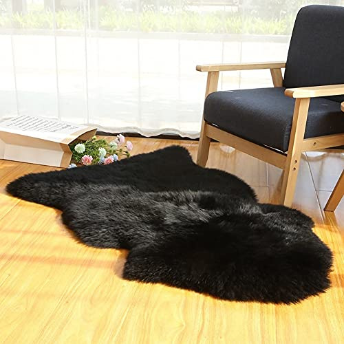 Altlue Alfombra Piel De Oveja Auténtico Alfombra Piel De Cordero Alfombra Lana Alfombras Pelo Largo (Negro,70X100cm)
