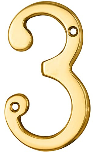 Stainless Brass Door Number 3-75mm Height - 4mm Depth - House Numeral Plaque | Front Door House Numbers - Decorative External Door Letters - Numeral & Letter Plaques