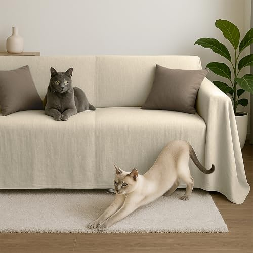 Byour3 - Sofabezug 2 3 4 Sitzer Leichte 100% Reine Baumwolle Sofa Cover Schutzhülle Sofaüberwurf L U Form Ecksofa Sofa Couch Abdeckung Alles Couchbezug Abwaschbar (Elfenbein, 3 Sitzer)