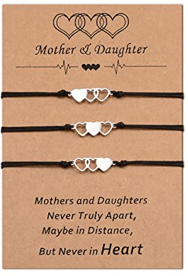 MANVEN mor dotter armband set för 2/3/4 matchande hjärtarmband födelsedagspresent till mamma present till mors dag, Rostfritt stål, Pärla