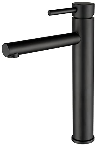 VALAZ Grifo Lavabo Alto Pica Negro Mate | Grifo Monomando Lavabo, Mezclador Agua Fría y Caliente, Ahorro de Agua | Instalación Facil y Rápida | Latón, Inoxidable, Elegante, Serie Palancia