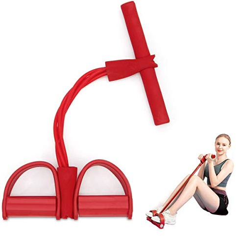 PORRASSO Upgrade 4 Tubes Elastisches Sit-up Pull Rope Pedal Widerstand Band Bodybuilding Expander Multifunktions Beintrainer Bauchtrainer Home Fitness Arm Bein Dehnen Abnehmen Training