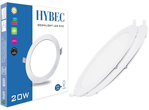 HYBEC - Downlight LED Techo Empotrable 22cm, 20W 6500K (Pack 2)