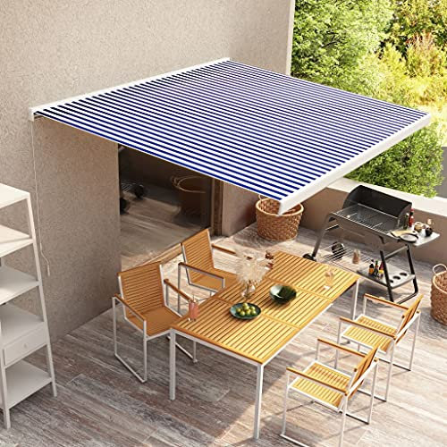 INLIFE Manuelle Kassetten-Markise 350x250 cm Blau und Weiß-2671-2671