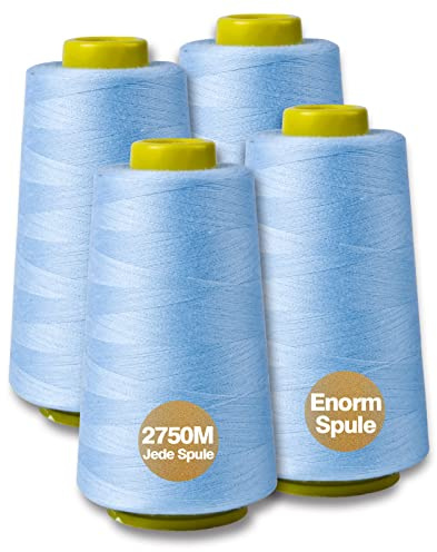 Sygarn overlockgarn 100% polyester sygarn set för tråd symaskin 4 sytråd tgarn rivfast symaskingarn tråd överlock garn 40/2 vardera 2745 m, totalt 11000 m (Babyblå)