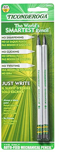 Ticonderoga Sensematic Mechanical Pencil, 0.7mm Lead, Silver, 2 Count