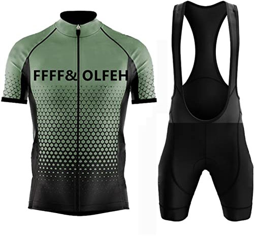 Herren Fahrrad Anzüge Kurzarm Fahrrad Trikot Set für Herren Radtrikot T Shirt Radsport Radtrikot Set Fahrrad Trikot Kurzarm + Radhose/Trägerhose mit Sitzpolster für Radsport (Grün C,XL)