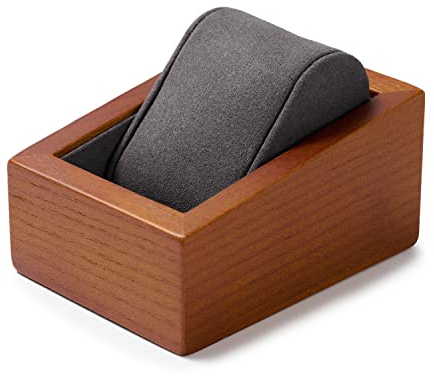 Oirlv Luxury Dark Grey Wooden Watch Storage Stand Soft Fabric Pillows for Scratch Protection, 7 x 9.5 x 4.8 cm, for Watch Lovers