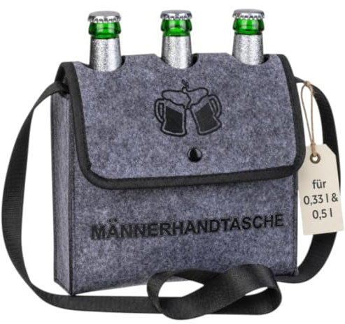MIJOMA Bierträger Deluxe – Umhängetasche für 3 Flaschen - Männerhandtasche