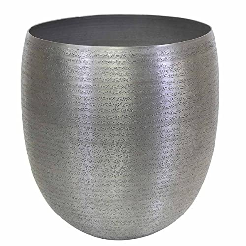 Orientalischer Blumentopf Toledo XL 40x42 cm Luxus Metall Übertopf Boho Chic Pflanzkübel Blumen-Kübel Silber rund aus Aluminium mit Hammerschlag verziert ABK601
