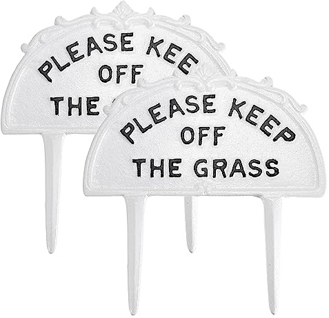 SUMTree Letrero de advertencia de hierba, 2 piezas, letrero de jardín con texto en inglés Keep Off the Grass, letrero decorativo de jardín de hierro fundido para patio, parque, césped, restaurantes
