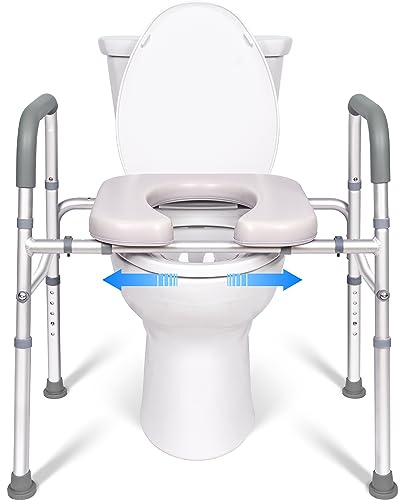 Sedile WC rialzato con manici, regolabile in larghezza/altezza, con braccioli e sedile allargato, fino a 181,4 kg, per anziani, disabili, incinta, adatto a qualsiasi WC
