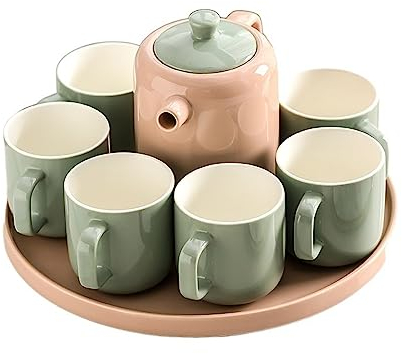 GRFIT Karaffe Wasser Tasse Tee-Set Haushalt Kreative Set Tasse Keramik Wasser Set Tee Tasse Wohnzimmer Familie Tasse Wasserflasche (Color : Roze)
