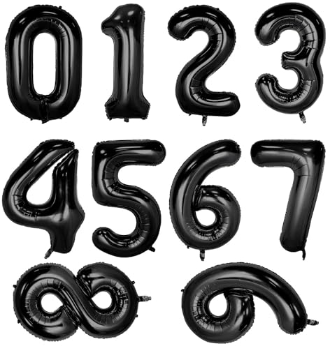 10 palloncini a forma di numero 0-9, 40,6 cm, autogonfiabili, digitali da 0 a 9, a elio, in Mylar, per feste di compleanno, anniversari, celebrazioni, decorazioni (nero)