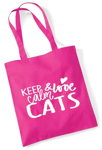 Huuraa Jutetasche Keep calm and love Cats Geschenk 10 Liter Fuchsia Baumwolle Keep calm and Aufmerksamkeit