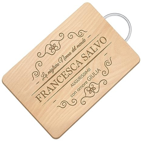 Maverton Tagliere rettangolare di legno incisione personalizzata | Battilardo con manico, gadget di legno per cucina, taglieri per aperitivi per donna, 32 x 25 cm, regalo di Natale, Auguri