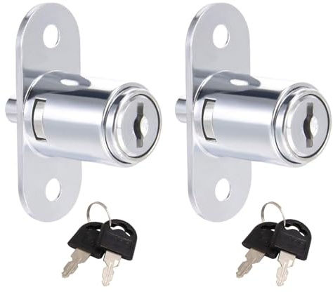 Recogwood 2Pcs 23mm Cylinder Length Push Plunger Lock, 19mm Cylinder Diameter 7/8 Inch Zinc Alloy Cylinder Cabinet Lock with Keys for Drawer Desk Wardrobe Cabinet, Keyed Different