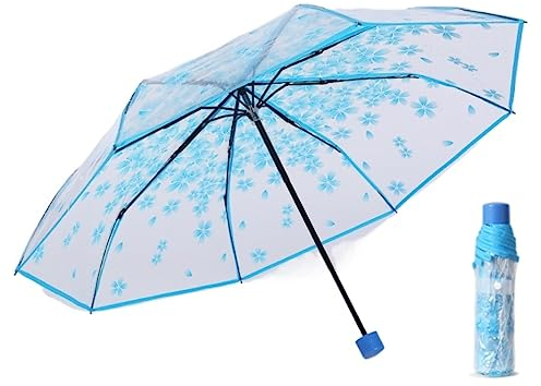 DEEDAV Golfschirme Regenschirm, transparenter Regenschirm, Wind- und regenfest, 3-Fach gefalteter PVC-Regenschirm für Mädchen, tragbar, niedlich Familien Regenschirm (Color : Blue, Size : 25 * 7cm)