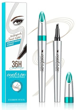 Wasserdichter 3D Augenbrauenstift mit 4 Gabelspitzen, Augenbrauenstift mit 4 Spitze Micro Kopf, Langanhaltend Flüssiger Brauenstift, Natürliche Make-up (1# Hell Braun)