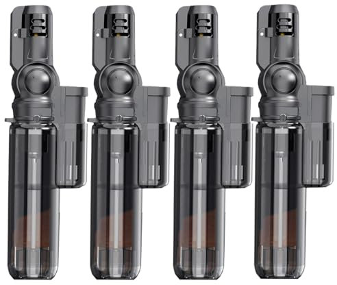 Pack of 4 Rotatable Head, Butane Refillable Torch Lighters - Mini Jet Single Flame Windproof, Multi Utility for Candles, Fireplaces, Parties