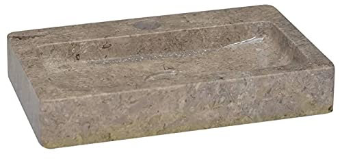 Gecheer Lavandino da Bagno in Marmo Grigio, 38x24x6,5 cm, Lavabo Rettangolare d'Appoggio
