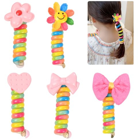 5 Pezzi Elastici a Spirale per Capelli, Accessori con Filo Telefonico, Fasce Colorate per Donne e Bambini