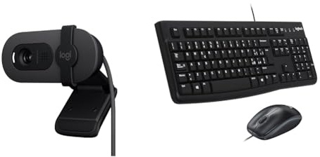 Logitech Brio 100 Full HD per riunioni e streaming & MK120 Combo Tastiera e Mouse con Filo per Windows, Mouse Ottico Cablato