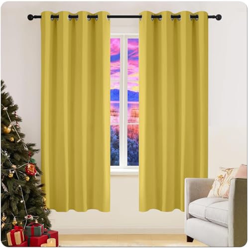 GAIFNAG Verdunkelung Fenstervorhang Gardinen Vorhänge 250 x 200 cm Wohnzimmer Lärmschutz/Kälteschutz Warm Modern Schlaufenschal, Balkontür Gardine für Hochzeit Fenster Wohnzimmer, Gelb