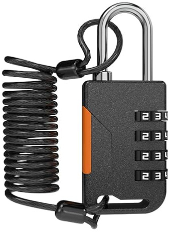 UP Security Ski Lock, 4 Digit Combination Padlock with Retractable Cable (36in/91cm), Combo Cable Lock for Snowboard, Travel Luggage, Suitcases, Backpack, Bike, Fridge Door, Gym Locker (Black)