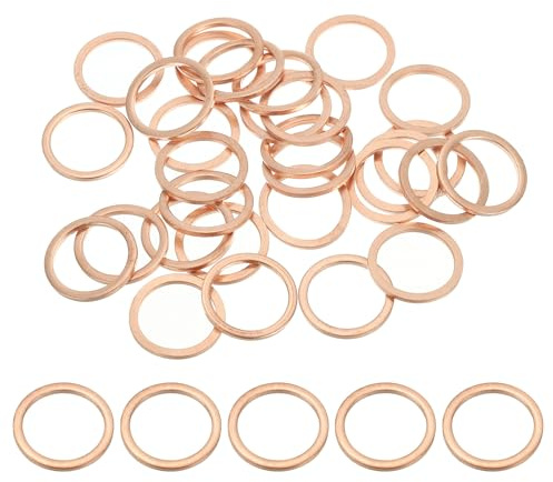 PATIKIL 30 Stück Kupferdichtringe, M16 x 20mm Kupfer Flach Unterlegscheiben, Kupferringe Crush Washer für Schrauben Bolzen