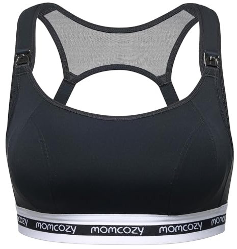 momcozy Nursing Bras for Breastfeeding, FB011 Low-Impact Nursing Sports Bra Support Maternity Pregnancy Padded Wireless Bra Black