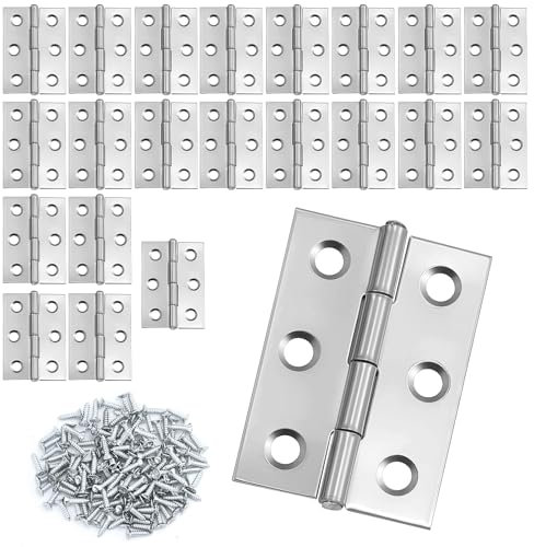 22 bisagras plegables de acero inoxidable 44 mm × 31 mm con tornillos, bisagra de acero inoxidable para piano, bisagra pequeña para puertas, ventanas, armarios