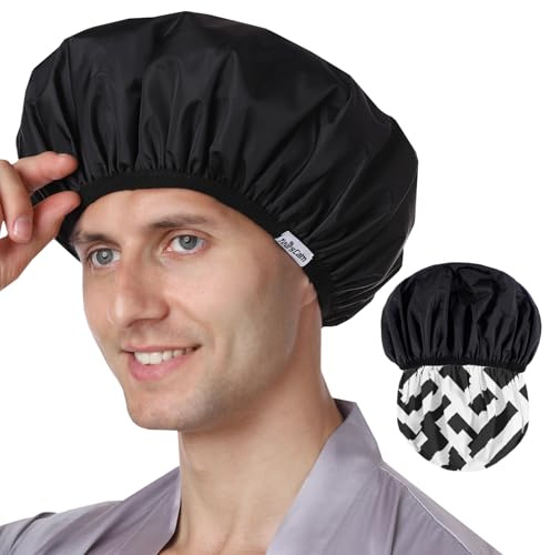 Years calm Herren-Duschhaube, wiederverwendbar, wasserdicht, zweilagiges Design, doppelseitige Verwendung, schützt das Haar in Dusche, Spa, Reisen und Kochen, verstellbares Gummiband für bequeme
