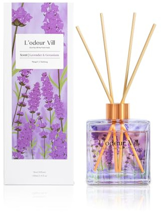 L'odeur Vill Room Fragrance with Fragrance Sticks, Lavender Geranium, Reed Diffuser Set, 100 ml, Air Freshener for Bathroom, Home, Home Decoration.