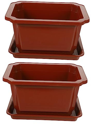 MOTHNUR 4sets Vasi Da Giardino Rettangolari Plastica Con Vassoio Contenitori Per Piante Fiori e Bonsai Per Uso Ed Esterno