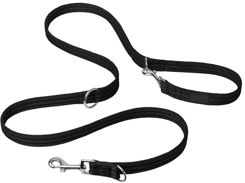 Double‑Ended Dog Lead 2 m – Black Rope Leash with Dual Clips for 1 & 2 Dogs, Hands‑Free Tether & Training, Adjustable Anti‑Chew, Anti‑Pull Grip for Small to Large Breeds.