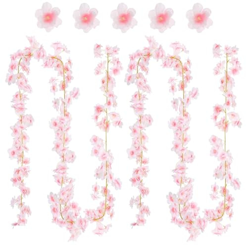 3 Pack 180cm Artificial Silk Cherry Blossom Garland Vines, Artificial Cherry Blossom, Hanging Vine Garland Artificial Flowers, for Home Wedding Indoor Outdoor Garden Wall Decor Party Decoration (Pink)