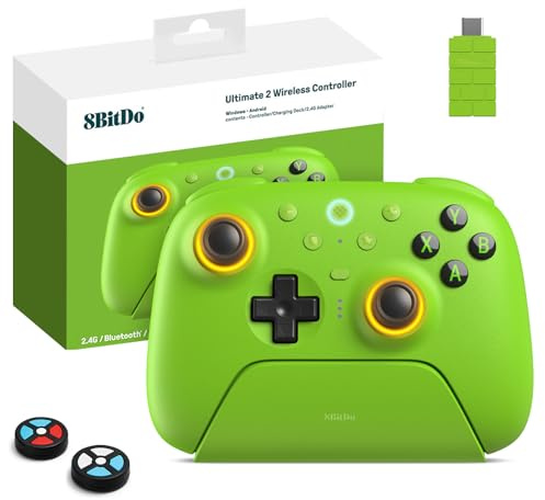 8Bitdo Ultimate 2 Wireless Controller pour PC/Android/Apple/Steam, TMR Joystick, Déclencheurs Tactiles/Effet Hall Commutables, Anneau Feu RVB, 2.4G Manette Jeu Sans Fil 8Speed Avec Station Charge
