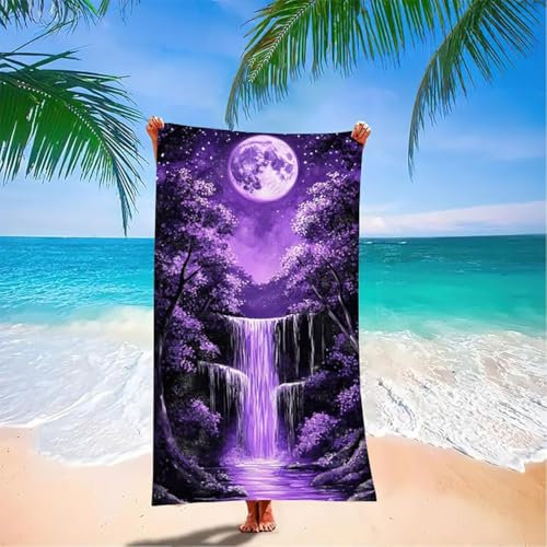 Telo Mare Grande 180x80cm Cascata Telo Mare Microfibra Asciugatura Rapida Bagno Asciugamano da Spiaggia, Asciugamano Palestra Uomo Stuoia Spiaggia Assorbente per Palestra Viaggi Sport - Viola MD-2